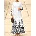 Flower Print Long Sleeve O neck Maxi Dress