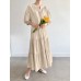 Solid Button Half Sleeve V neck Loose Casual Maxi Dress