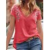 Floral Embroidery V  Neck Short Sleeve Casual T  Shirts For Women